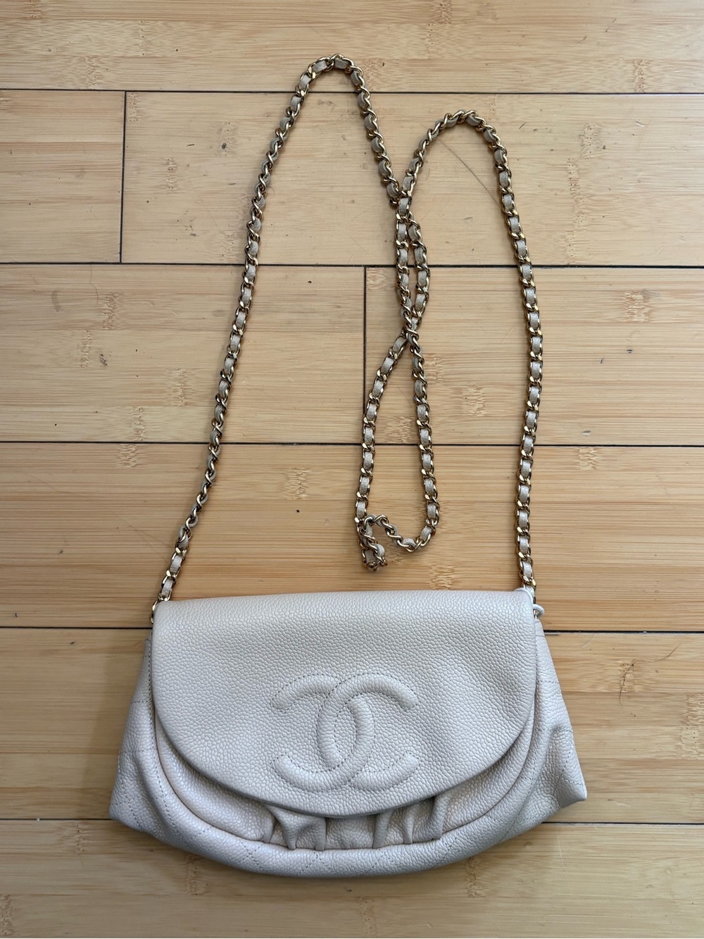 Chanel nude Caviar Leather half moon wallet on chain Gold Chain